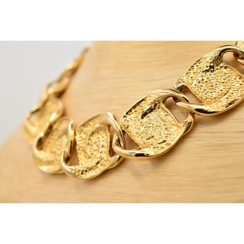 Vintage Cream Enamel Swirl Statement Necklace Collar Gold Chunky Heavy 80s BinY